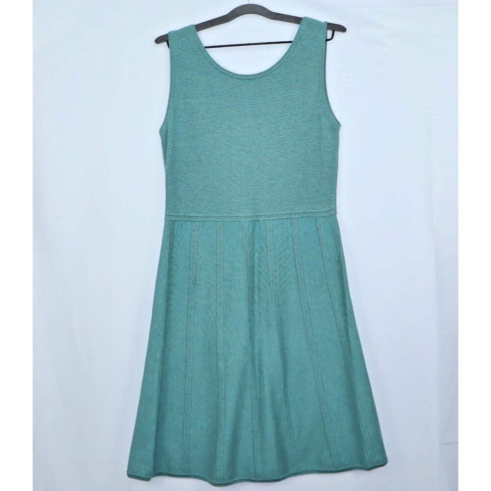 Peruvian Connection Teal Knit Sleeveless Sweater Dress Textured midi A line sz M - Picture 6 of 8